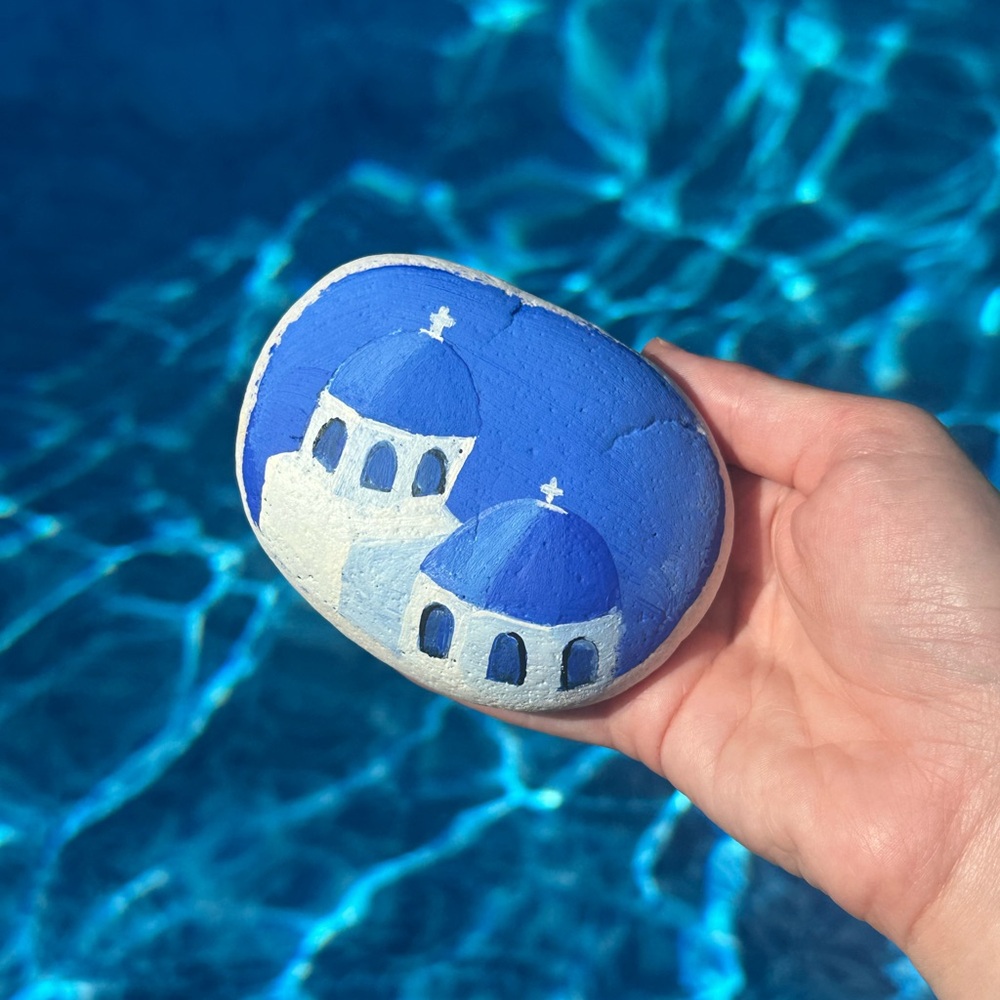 Hand-Painted Blue and White Stone Art